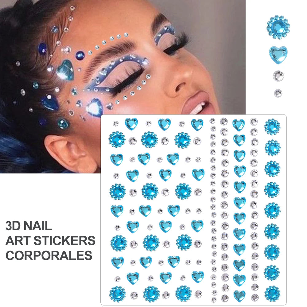 162/216/900Pcs Face/Body Gems Stickers