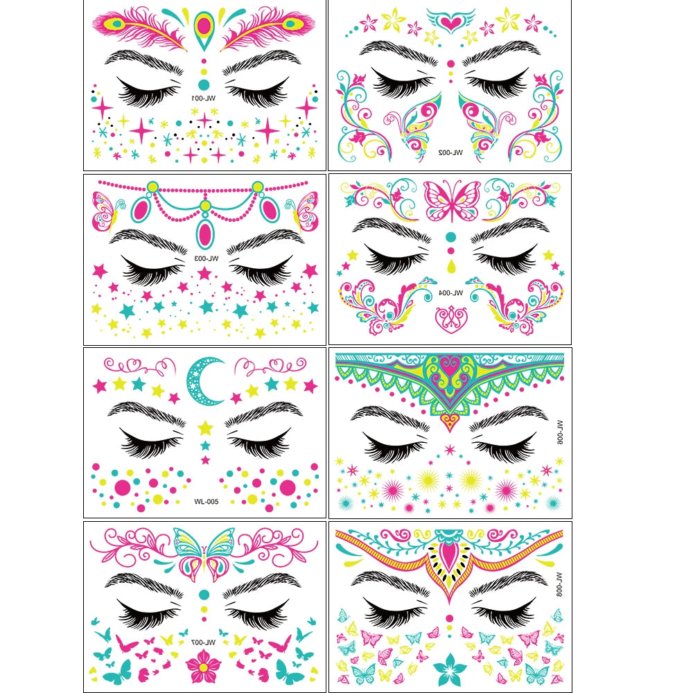 Fluorescent Face/Body Temporary Tattoos (Waterproof)