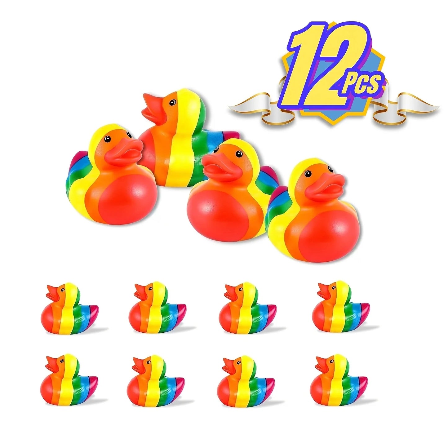 12pcs Mini Rainbow Rubber Duckies