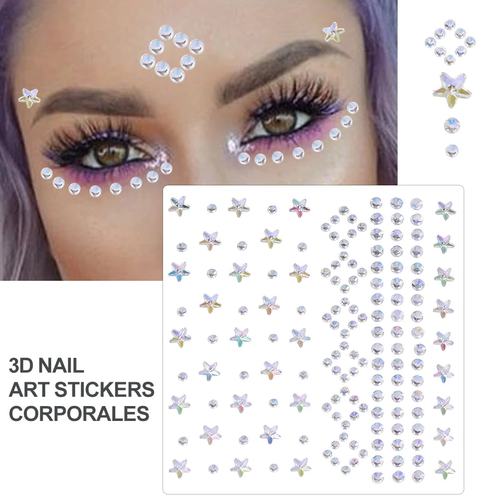 162/216/900Pcs Face/Body Gems Stickers