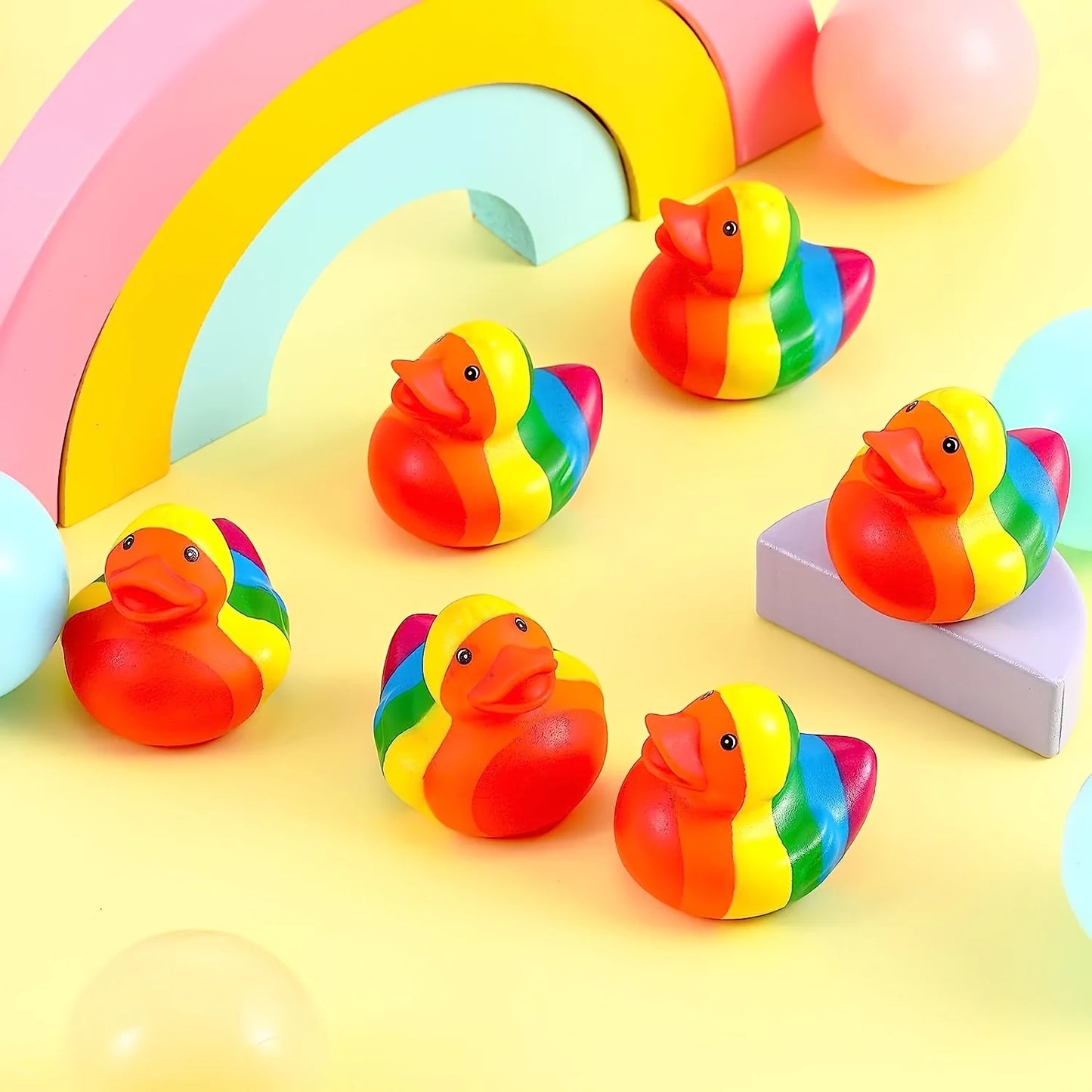 12pcs Mini Rainbow Rubber Duckies