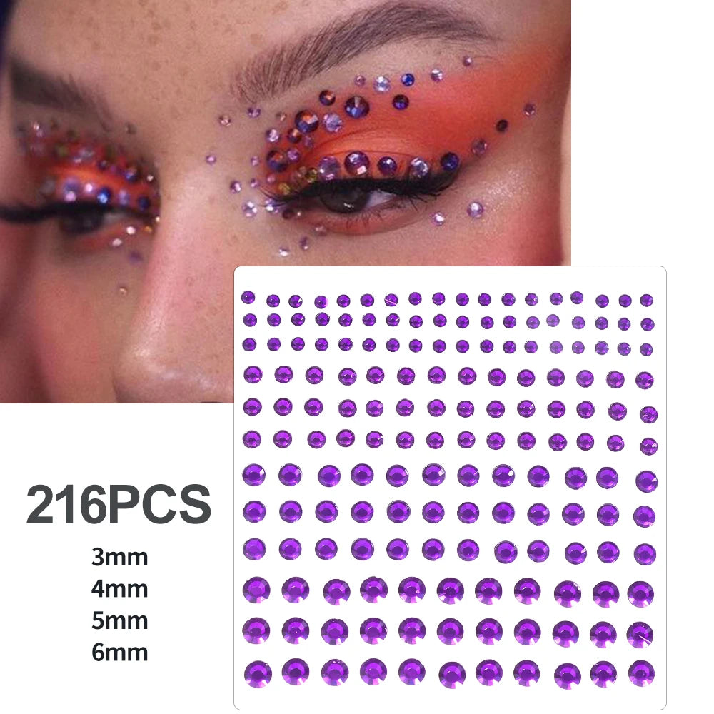 162/216/900Pcs Face/Body Gems Stickers