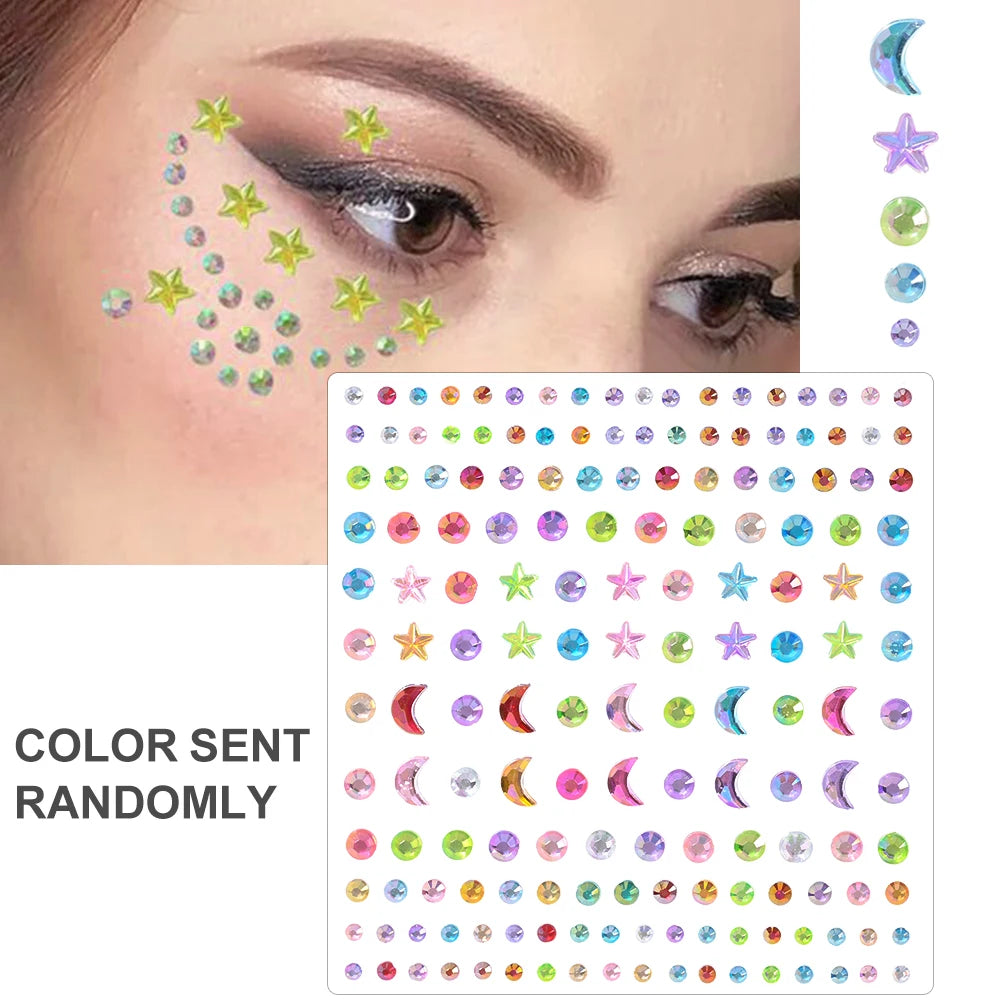 162/216/900Pcs Face/Body Gems Stickers