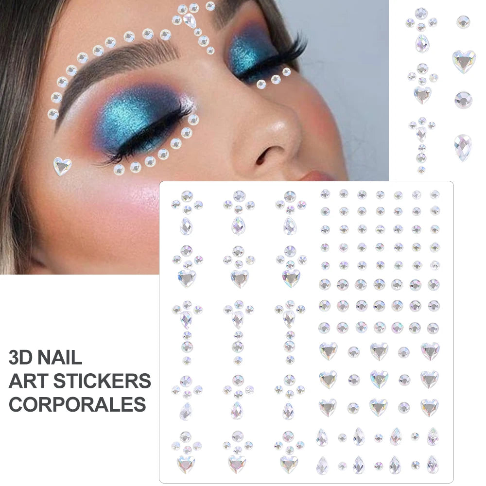 162/216/900Pcs Face/Body Gems Stickers