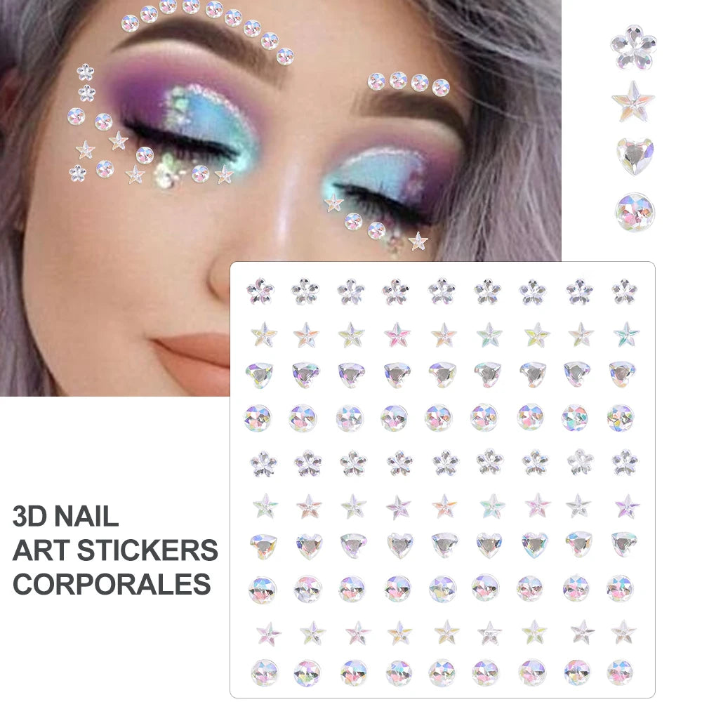 162/216/900Pcs Face/Body Gems Stickers