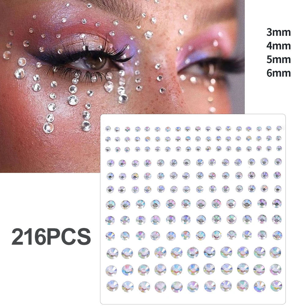 162/216/900Pcs Face/Body Gems Stickers