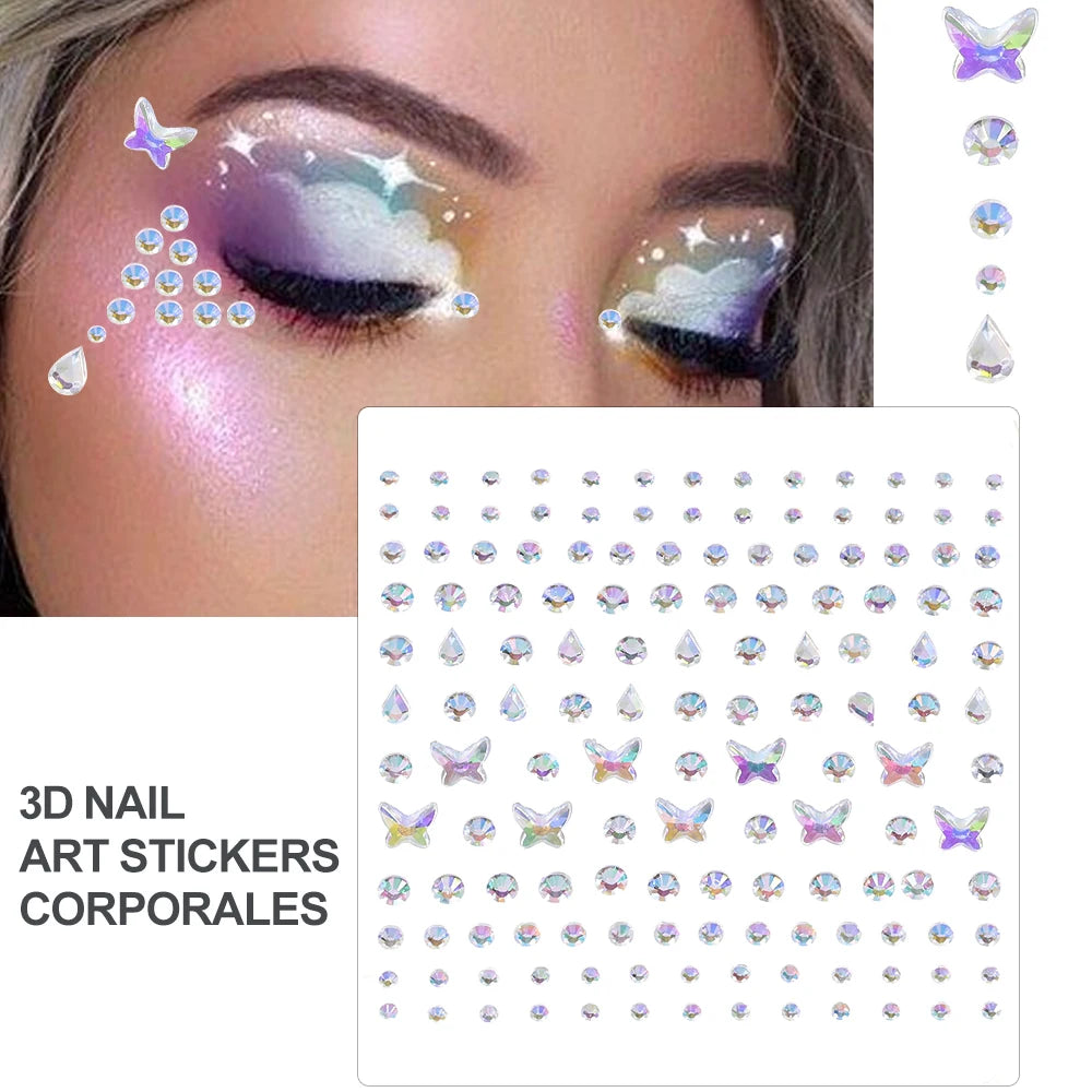 162/216/900Pcs Face/Body Gems Stickers