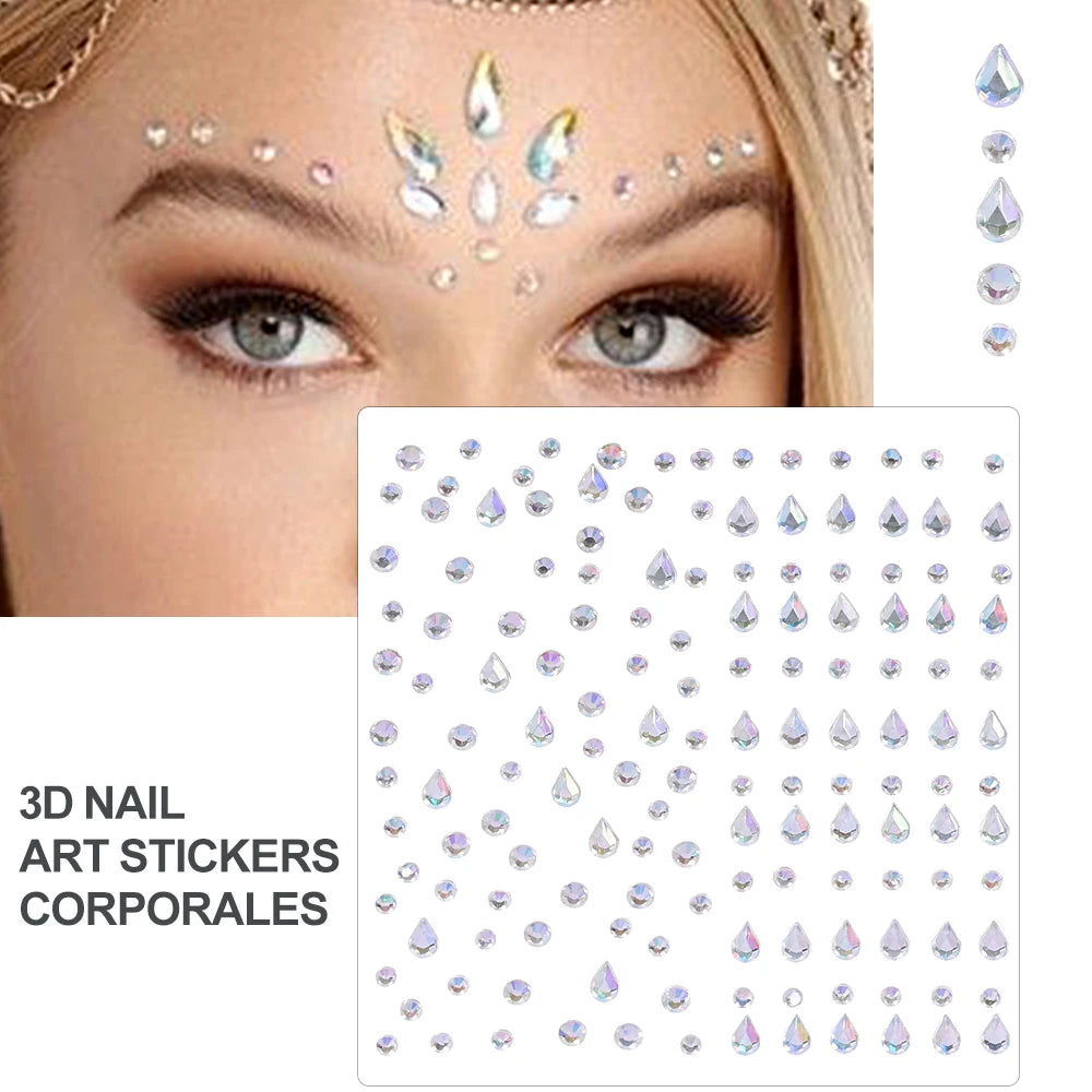 162/216/900Pcs Face/Body Gems Stickers